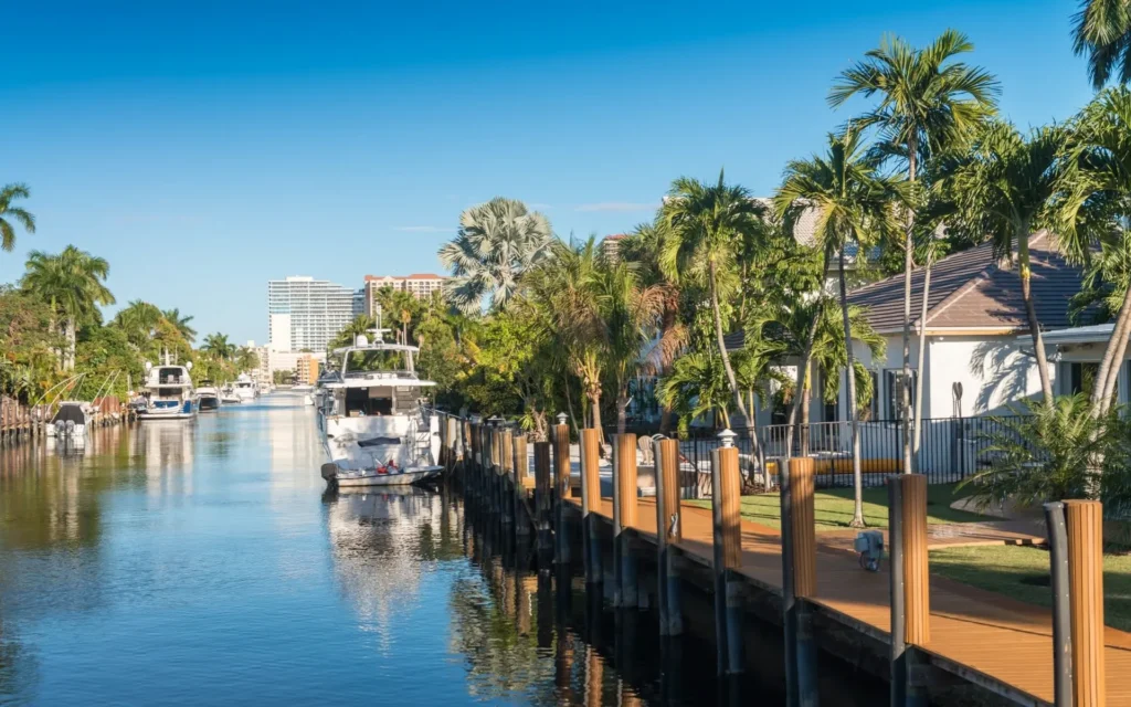 Aerial view of Tampa Bay waterfront homes and skyline – March 2025